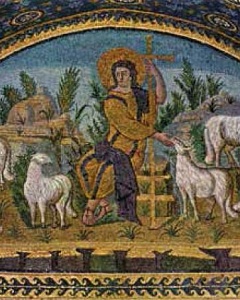 Fig. 1 – Mosaico parietale del Buon Pastore presso il Mausoleo di Galla Placidia a Ravenna.