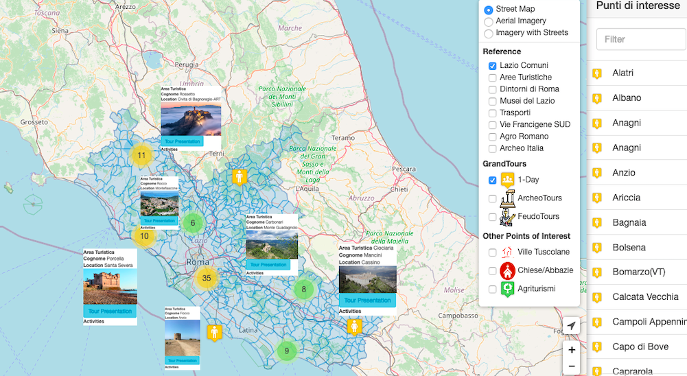 La mappa dei percorsi di turismo culturale sostenibile nel Lazio